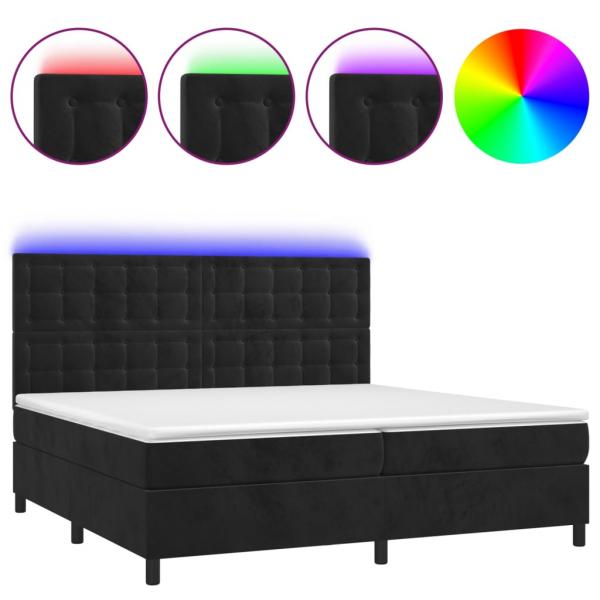 Boxspringbett mit Matratze & LED Schwarz 200x200 cm Samt