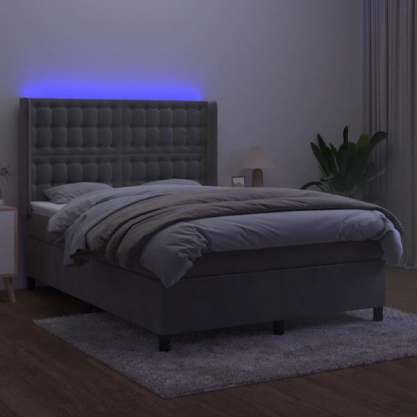 Boxspringbett mit Matratze & LED Hellgrau 140x200 cm Samt