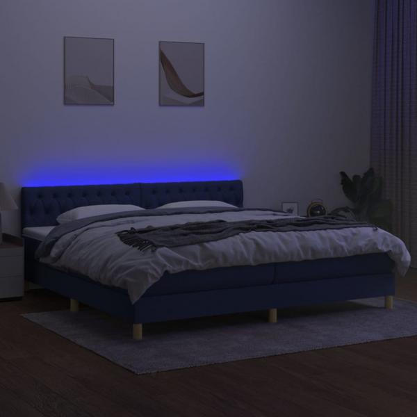 Boxspringbett mit Matratze & LED Blau 200x200 cm Stoff