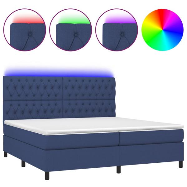 Boxspringbett mit Matratze & LED Blau 200x200 cm Stoff