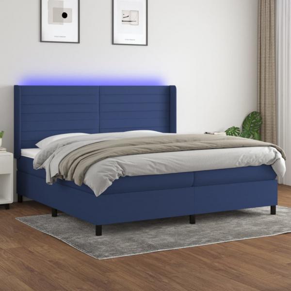 ARDEBO.de - Boxspringbett mit Matratze & LED Blau 200x200 cm Stoff