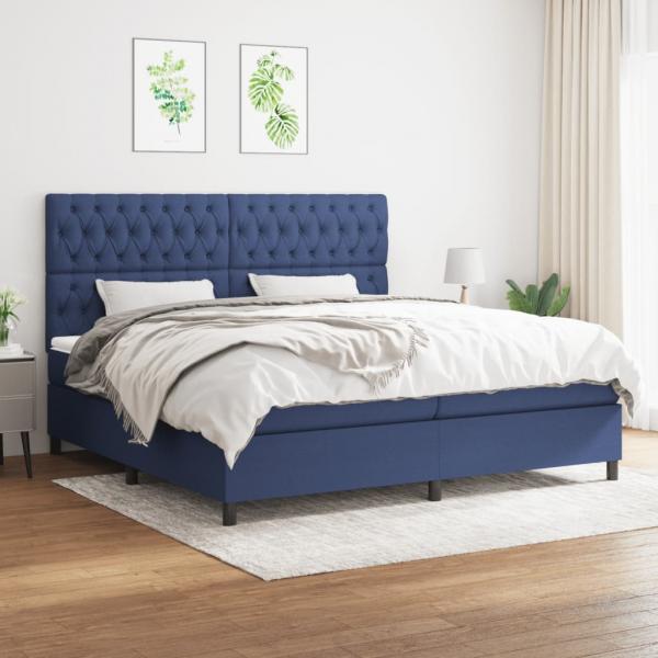 ARDEBO.de - Boxspringbett mit Matratze Blau 200x200 cm Stoff