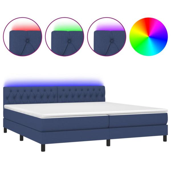 Boxspringbett mit Matratze & LED Blau 200x200 cm Stoff