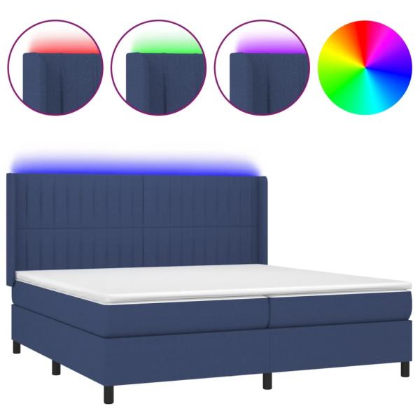 Boxspringbett mit Matratze & LED Blau 200x200 cm Stoff