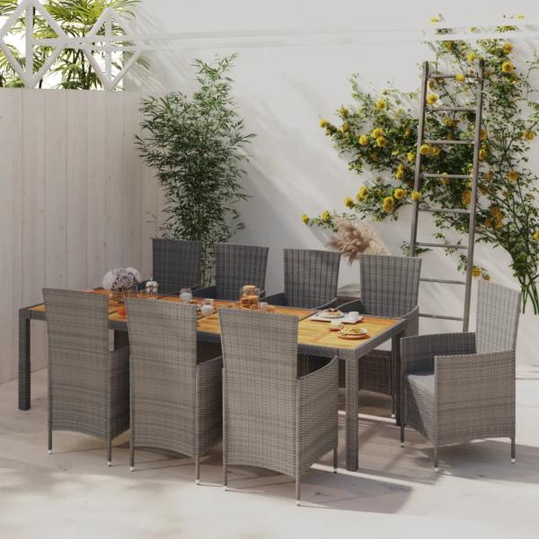 ARDEBO.de - 9-tlg. Garten-Essgruppe mit Kissen Poly Rattan Grau