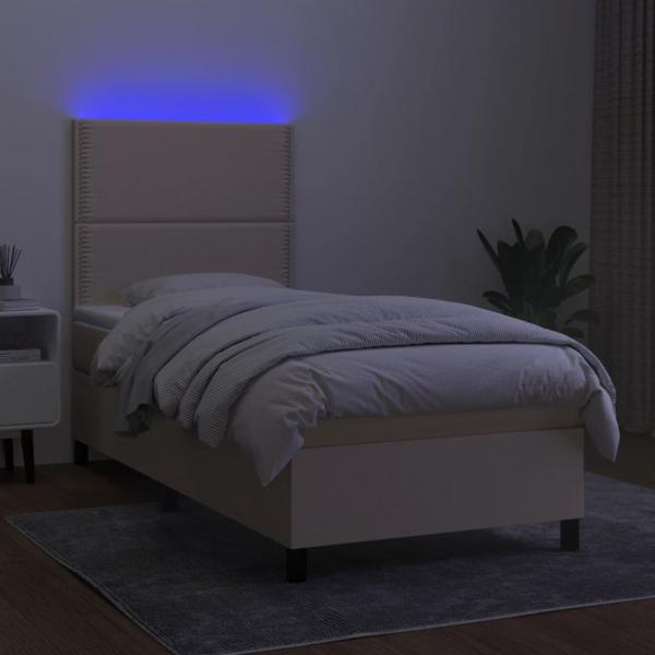 Boxspringbett mit Matratze & LED Creme 100x200 cm Stoff