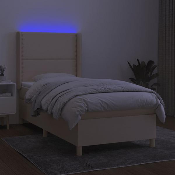 Boxspringbett mit Matratze & LED Creme 100x200 cm Stoff