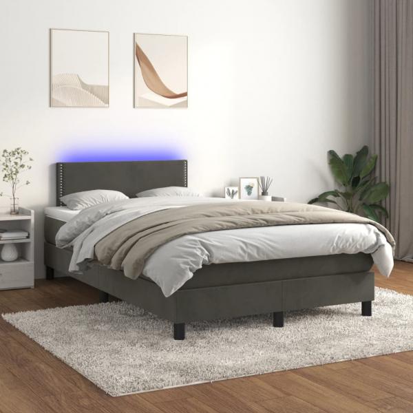 ARDEBO.de - Boxspringbett mit Matratze & LED Dunkelgrau 120x200 cm Samt