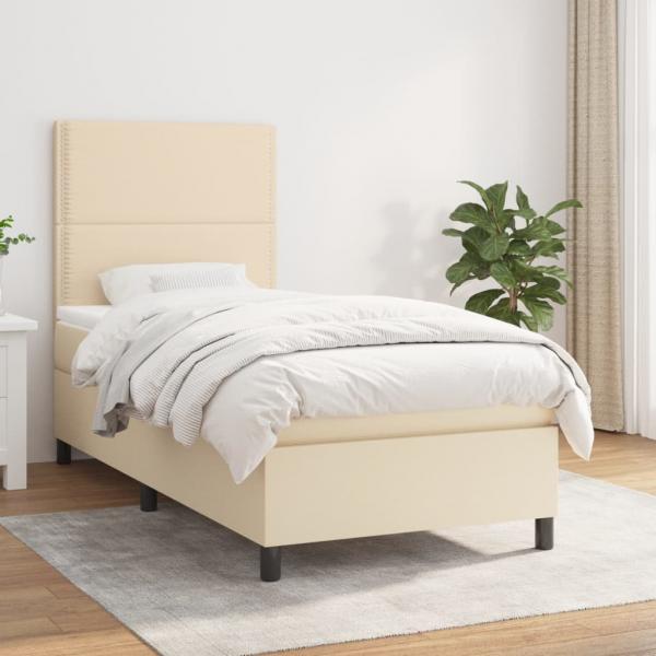 ARDEBO.de - Boxspringbett mit Matratze Creme 100x200 cm Stoff