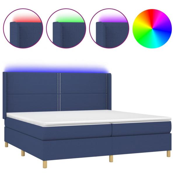 Boxspringbett mit Matratze & LED Blau 200x200 cm Stoff