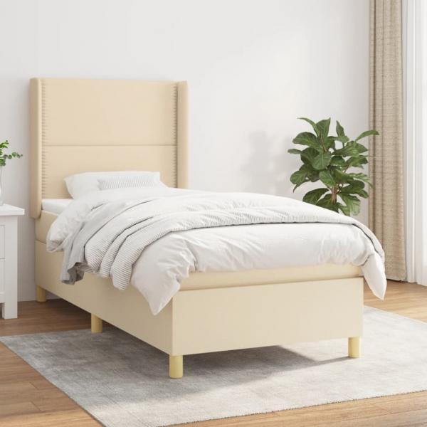 ARDEBO.de - Boxspringbett mit Matratze Creme 90x190 cm Stoff