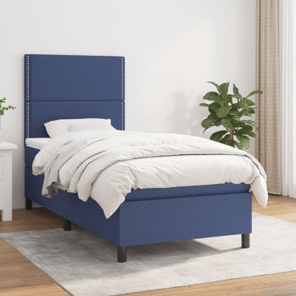 ARDEBO.de - Boxspringbett mit Matratze Blau 100x200 cm Stoff