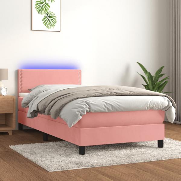 ARDEBO.de - Boxspringbett mit Matratze & LED Rosa 90x200 cm Samt