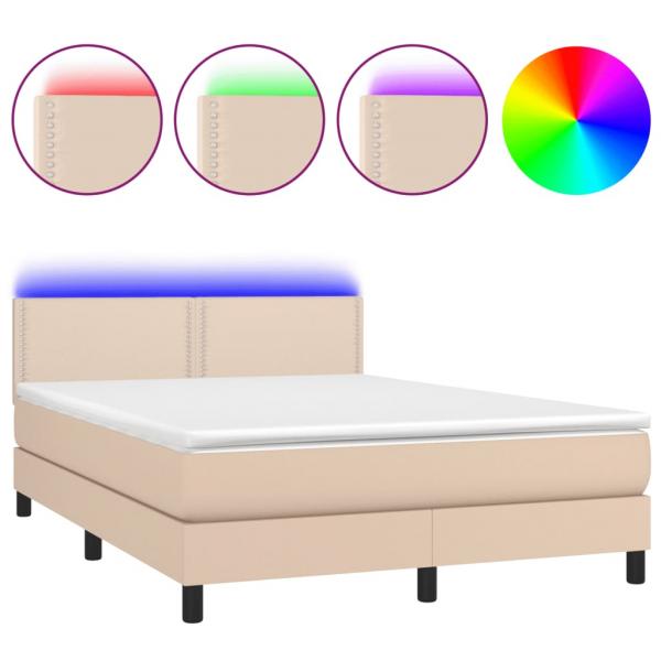 Boxspringbett mit Matratze & LED Cappuccino-Braun 140x200cm