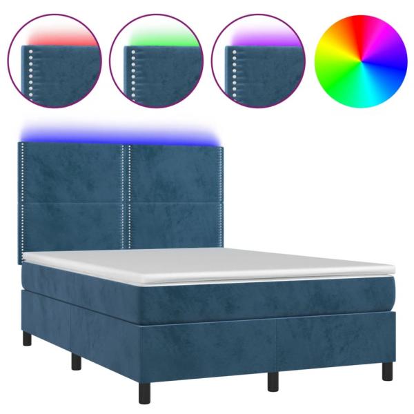 Boxspringbett mit Matratze & LED Dunkelblau 140x190 cm Samt