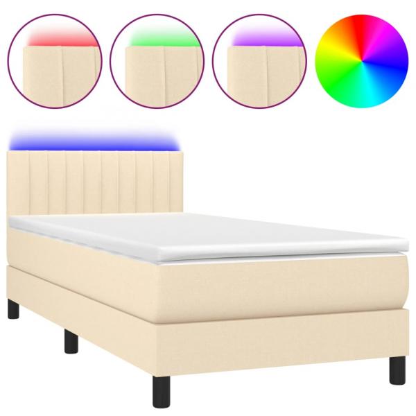 Boxspringbett mit Matratze & LED Creme 90x190 cm Stoff