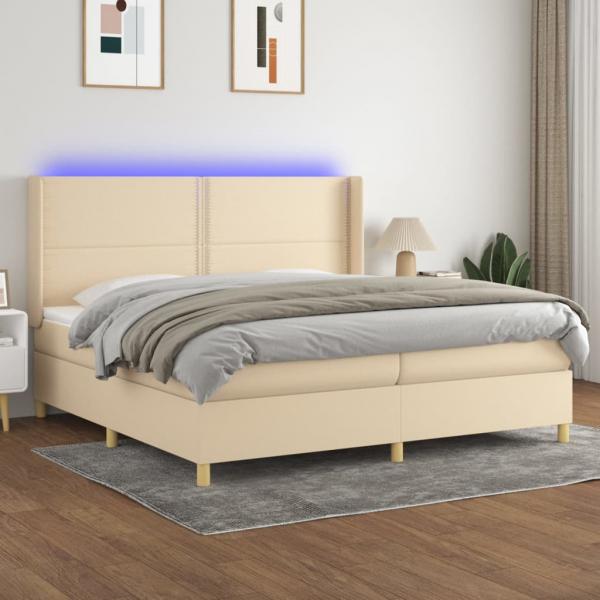 ARDEBO.de - Boxspringbett mit Matratze & LED Creme 200x200 cm Stoff