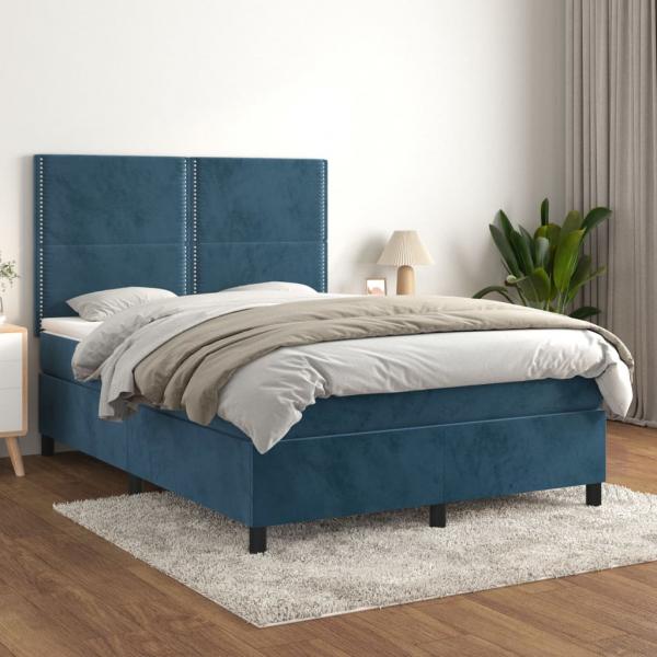 ARDEBO.de - Boxspringbett mit Matratze Dunkelblau 140x190 cm Samt