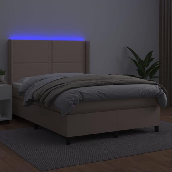 Boxspringbett mit Matratze & LED Cappuccino-Braun 140x190cm