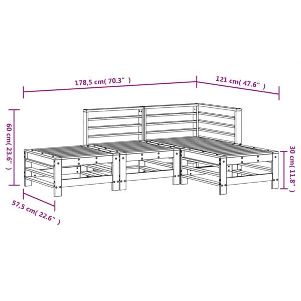 4-tlg. Garten-Lounge-Set Weiß Massivholz Kiefer