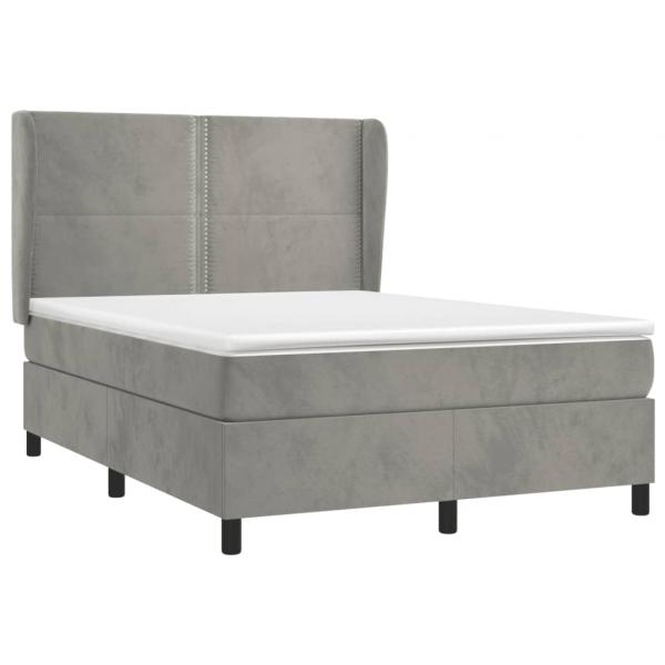 Boxspringbett mit Matratze Hellgrau 140x190 cm Samt