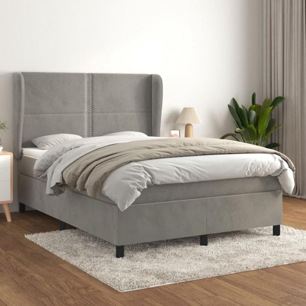 ARDEBO.de - Boxspringbett mit Matratze Hellgrau 140x200 cm Samt