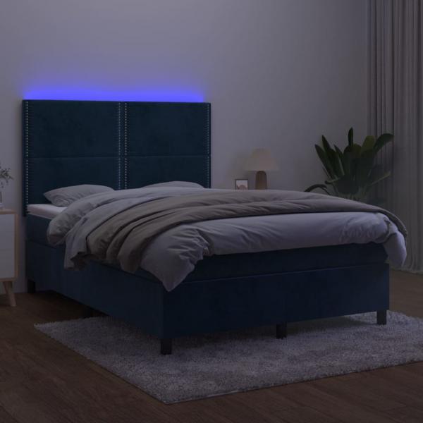 Boxspringbett mit Matratze & LED Dunkelblau 140x200 cm Samt