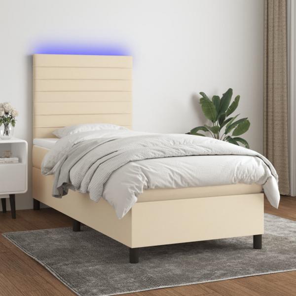 ARDEBO.de - Boxspringbett mit Matratze & LED Creme 90x190 cm Stoff