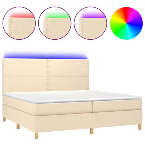 Boxspringbett mit Matratze & LED Creme 200x200 cm Stoff