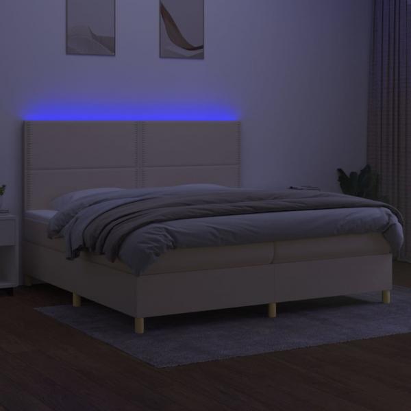 Boxspringbett mit Matratze & LED Creme 200x200 cm Stoff