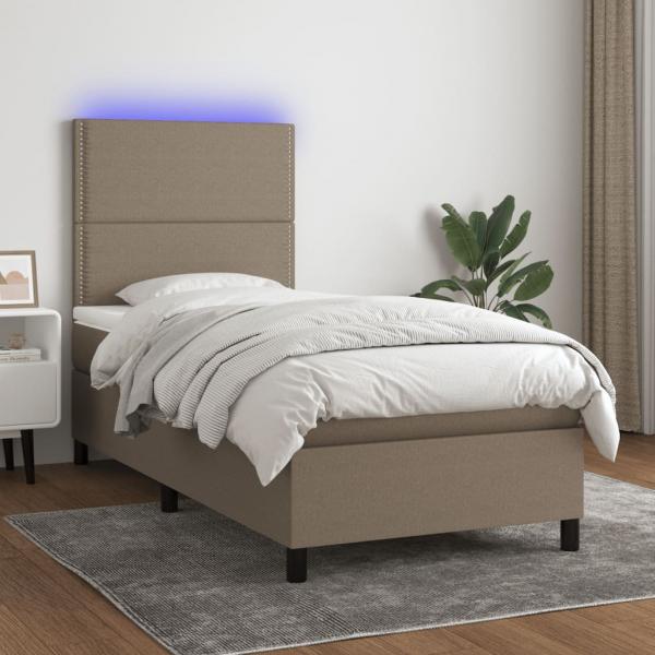 ARDEBO.de - Boxspringbett mit Matratze & LED Taupe 90x190 cm Stoff