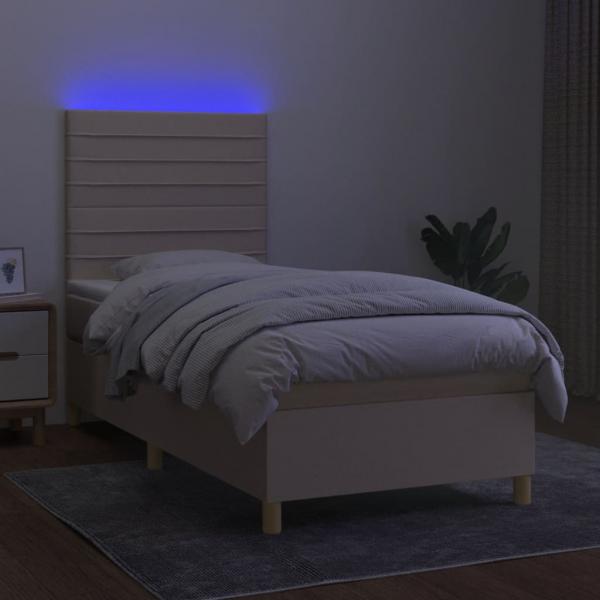 Boxspringbett mit Matratze & LED Creme 90x190 cm Stoff