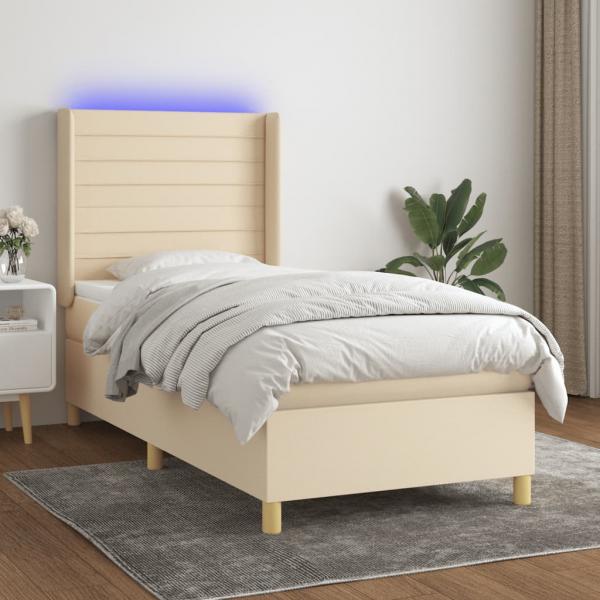 ARDEBO.de - Boxspringbett mit Matratze & LED Creme 90x190 cm Stoff