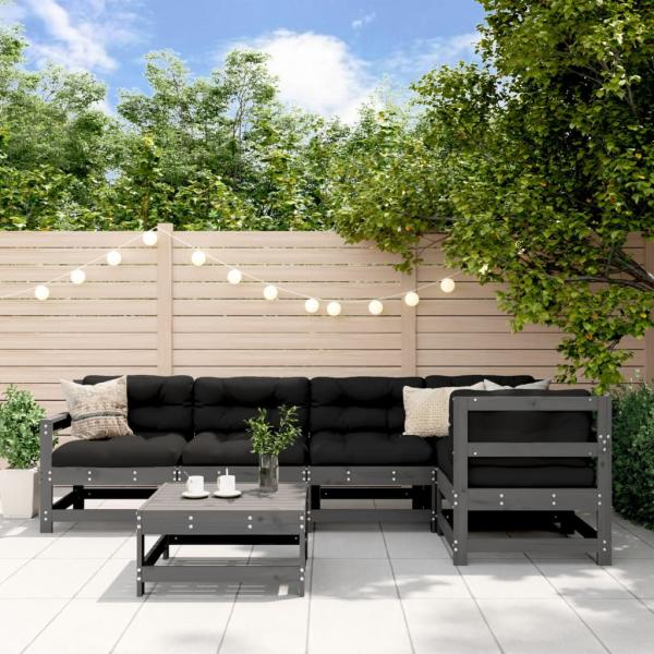 ARDEBO.de - 6-tlg. Garten-Lounge-Set Grau Massivholz Kiefer