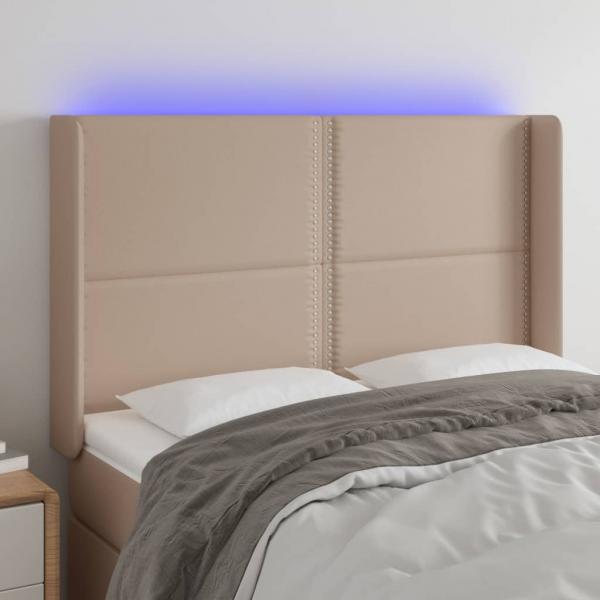 ARDEBO.de - LED Kopfteil Cappuccino-Braun 147x16x118/128cm Kunstleder