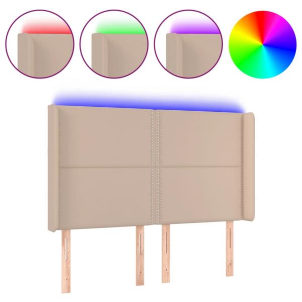 LED Kopfteil Cappuccino-Braun 147x16x118/128cm Kunstleder