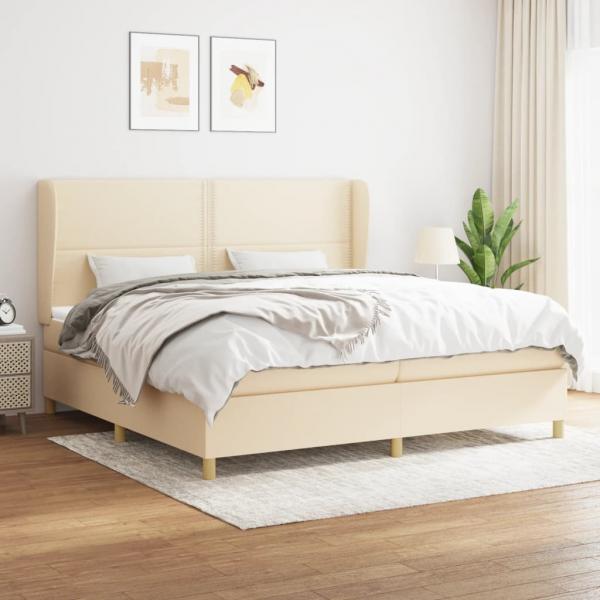 ARDEBO.de - Boxspringbett mit Matratze Creme 200x200 cm Stoff