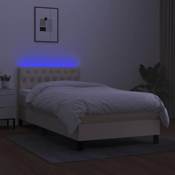 Boxspringbett mit Matratze & LED Creme 90x190 cm Stoff