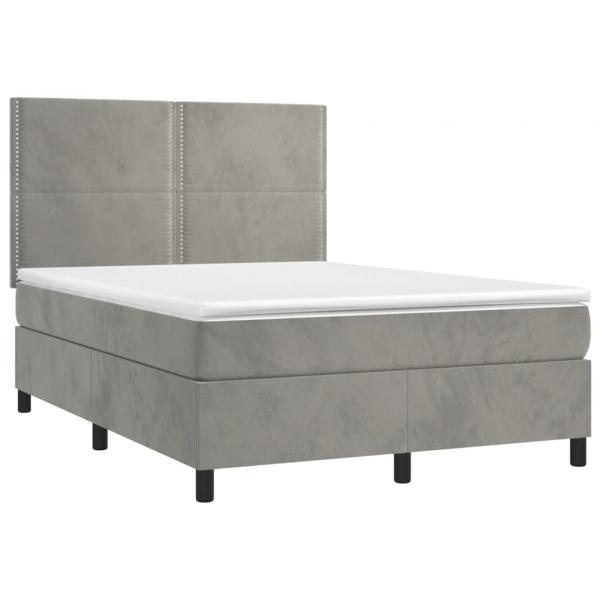 Boxspringbett mit Matratze Hellgrau 140x190 cm Samt