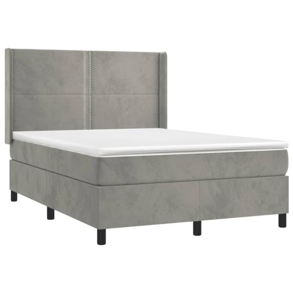 Boxspringbett mit Matratze Hellgrau 140x190 cm Samt