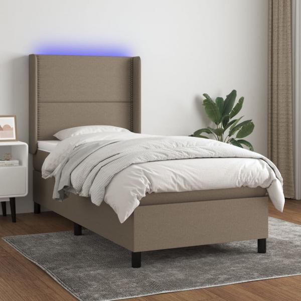 ARDEBO.de - Boxspringbett mit Matratze & LED Taupe 90x190 cm Stoff