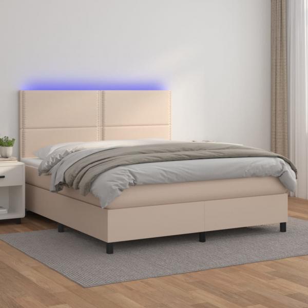 ARDEBO.de - Boxspringbett mit Matratze & LED Cappuccino-Braun 140x190cm