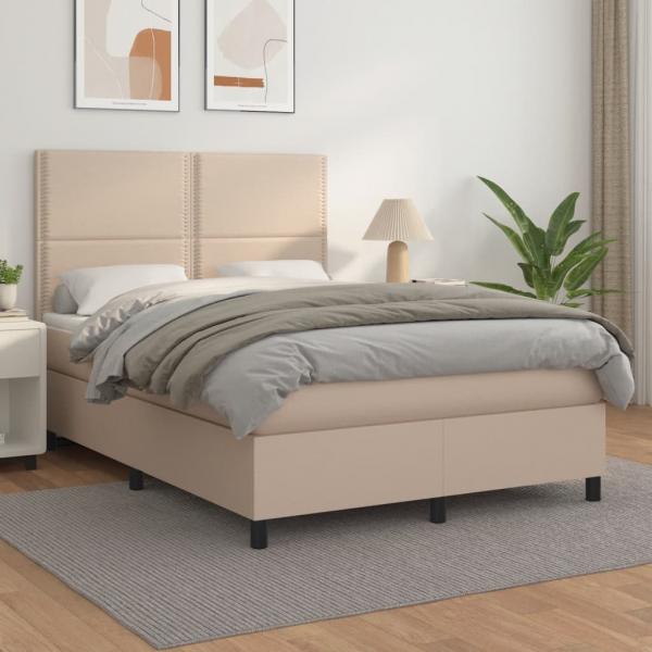 ARDEBO.de - Boxspringbett Matratze Cappuccino-Braun 140x190cm Kunstleder