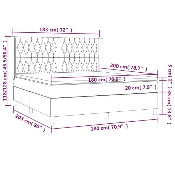 Boxspringbett mit Matratze & LED Hellgrau 180x200 cm Samt