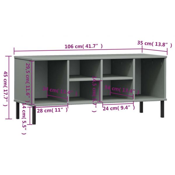 Schuhregal OSLO mit Metallbeinen Grau 106x35x45 cm Massivholz