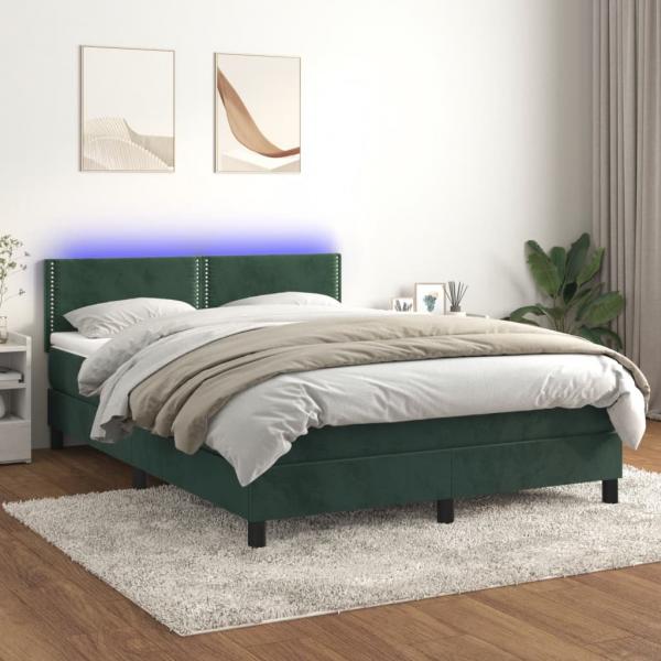 ARDEBO.de - Boxspringbett mit Matratze & LED Dunkelgrün 140x190 cm Samt