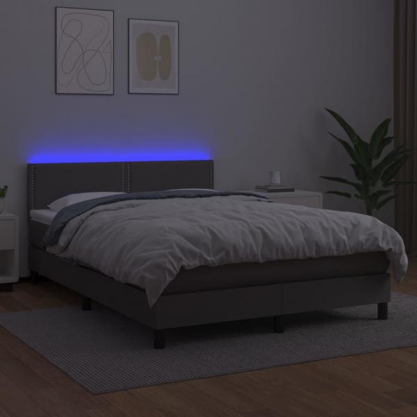 Boxspringbett mit Matratze & LED Grau 140x200 cm Kunstleder