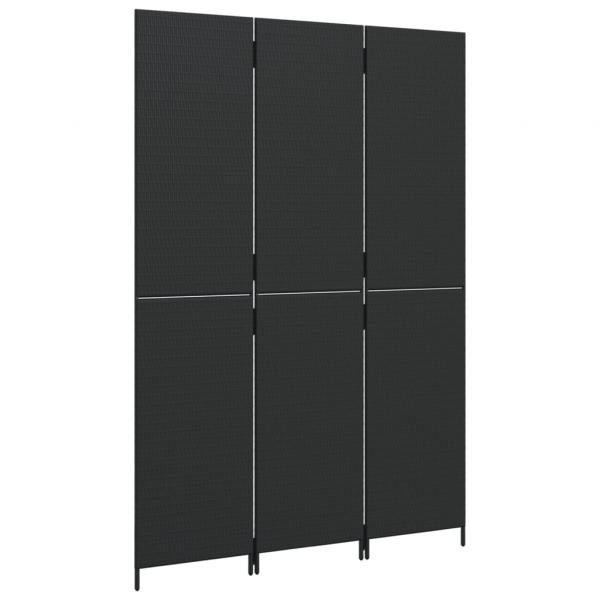 Paravent 3-tlg. Schwarz Poly Rattan