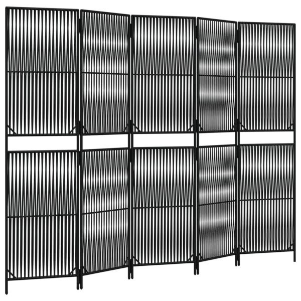 Paravent 5-tlg. Schwarz Poly Rattan