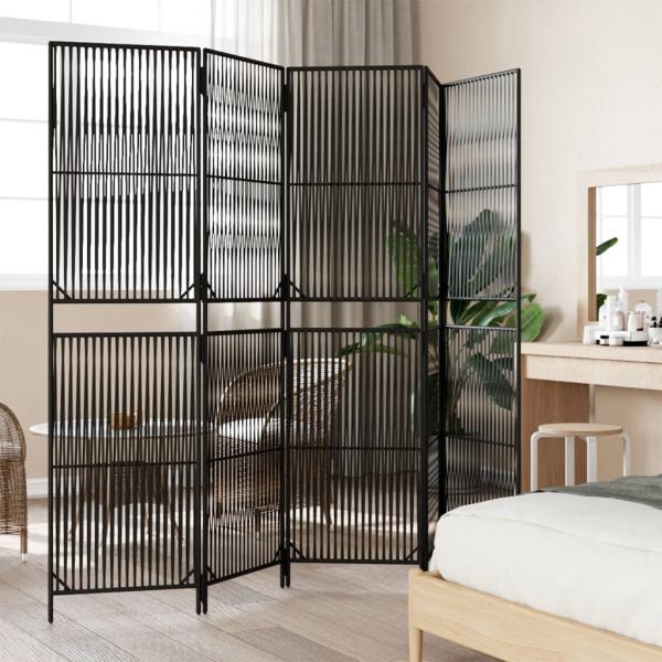 Paravent 5-tlg. Schwarz Poly Rattan